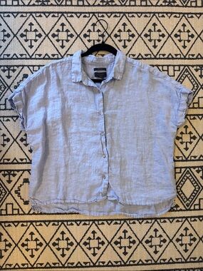 RACHEL Rachel Roy Light Blue Short-Sleeve Linen Button-Down Shirt
